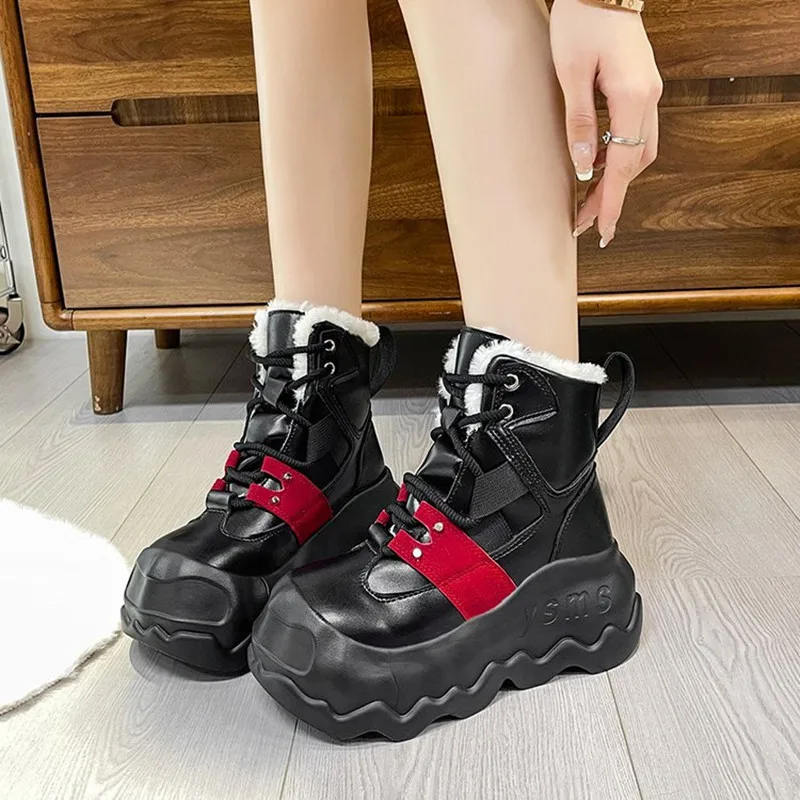 

Женские ботильоны 8 см, зимние кожаные туфли на массивном каблуке, женские дышащие кроссовки на высокой платформе, мотоциклетные ботинки на толстой подошве на танкетке