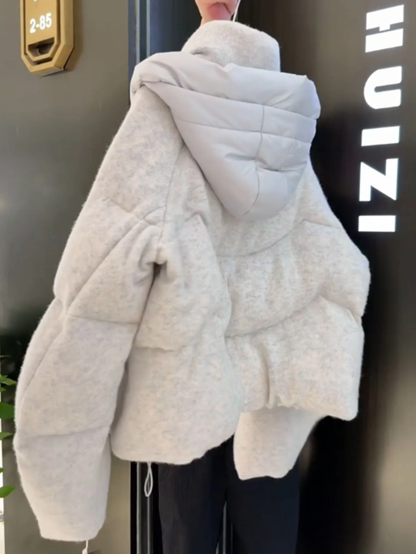 Coreano sle ort branco puffer jaet inverno novo chapéu feminino pão alta calor outerwear fibra de poliéster du para baixo enchimento