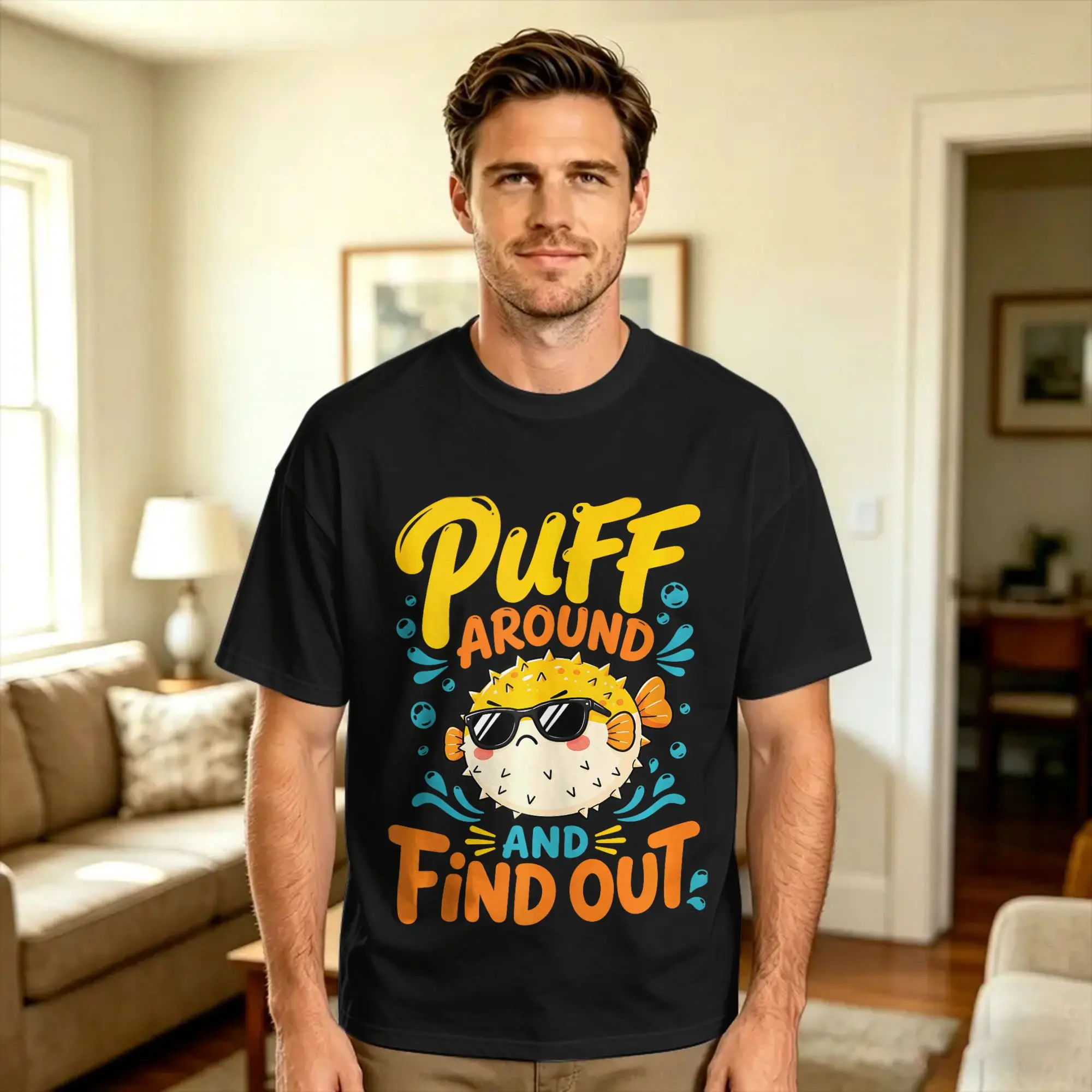 Streetwear T Shirt Beach Puff Around and Find Out Puffer Fish Fashion T-Shirts  100 Cotton Tshirt for Man Y2K Short Sleeve Tees