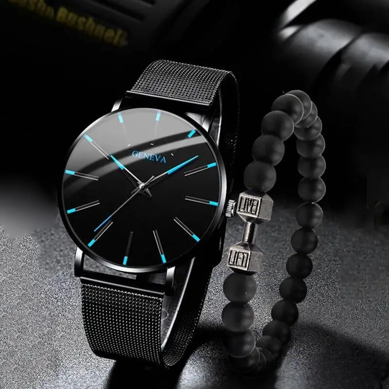 Men's Simple Round Waterproof Pointer Quartz Watch & 1pcs Bracelet, Ideal choice for Gifts