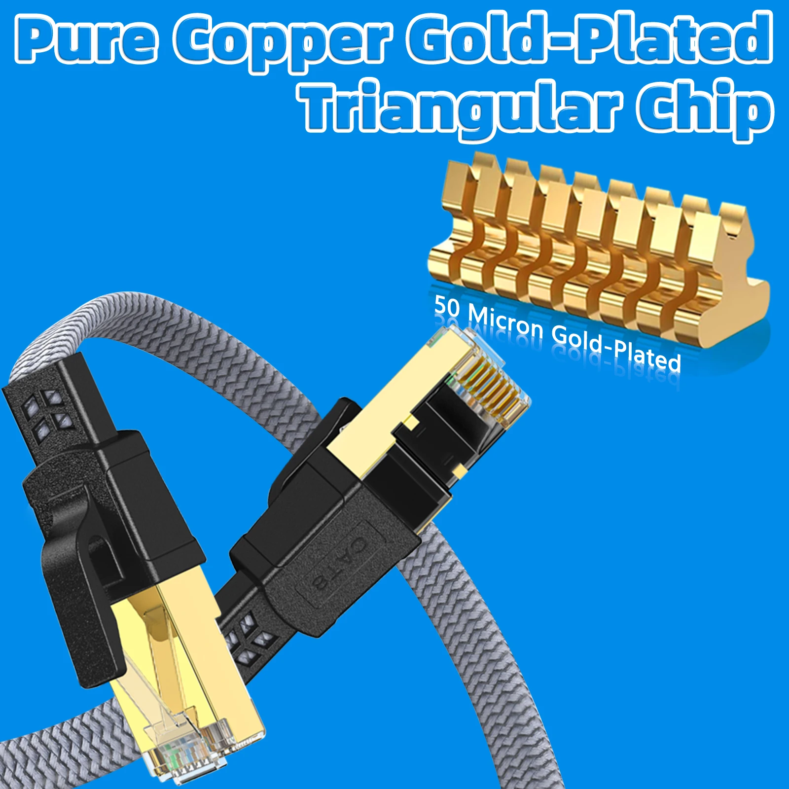 Cat8 Ethernet Cable Nylon Braided High Speed Heavy Duty Network LAN Patch Cord 40Gbps 2000Mhz RJ45 Cable for Modem Router Gaming