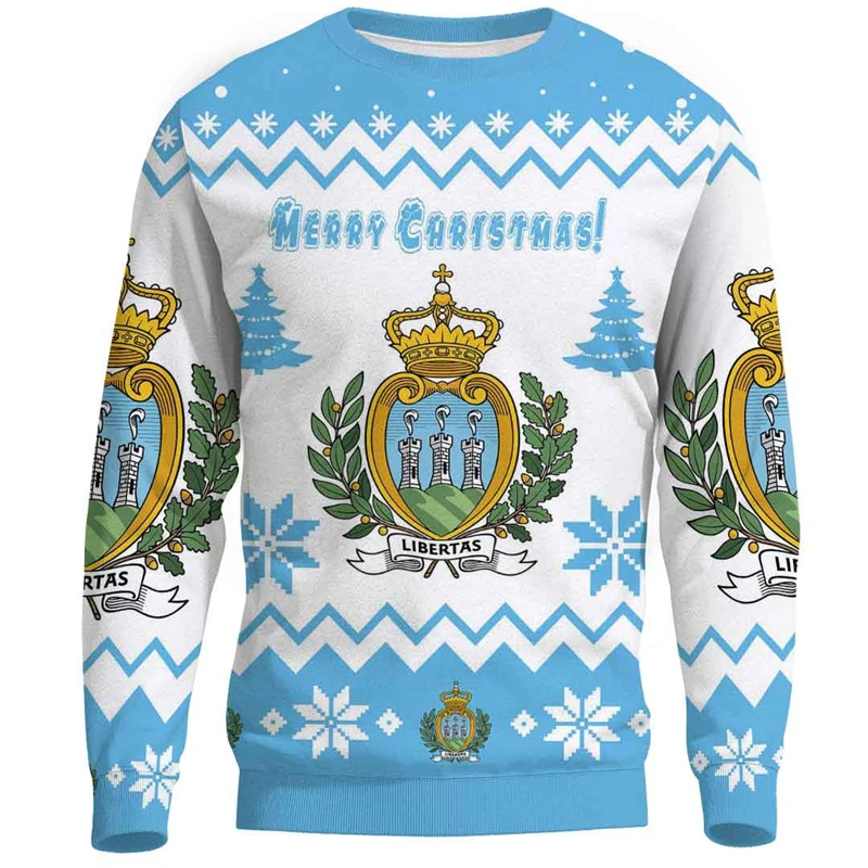 La Repubblica Di San Marino الشعار الوطني العلم طباعة ثلاثية الأبعاد الرجال Crewneck بلوزات طويلة الأكمام موضة ملابس رائعة رياضية