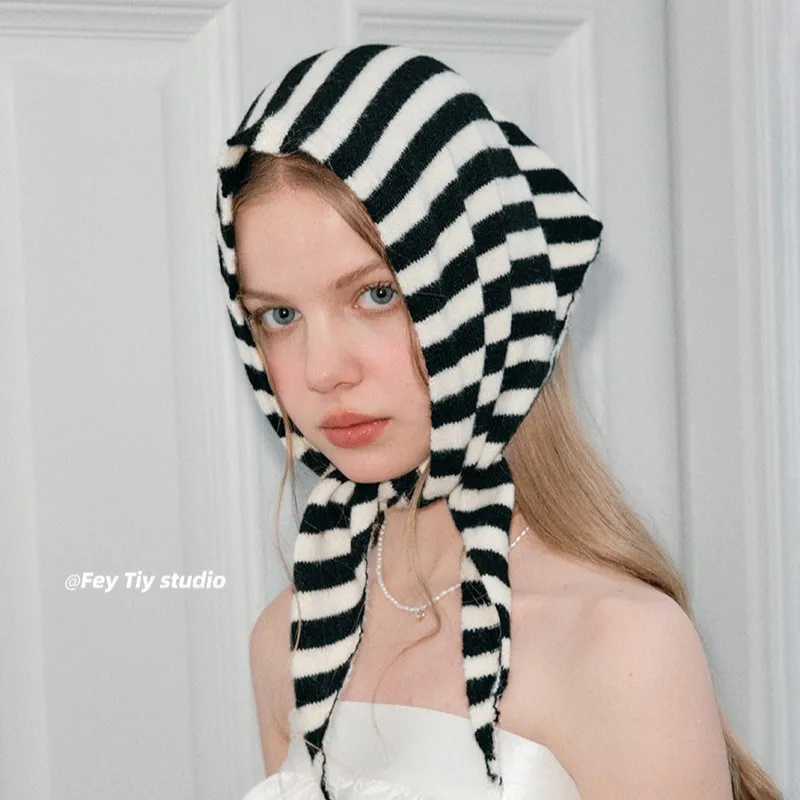 

Зимний шарф из 100% шерсти, женский корейский стиль, осенне-зимний треугольный шарф, утолщенная теплая шаль, шарф в полоску, мягкая шаль 2025