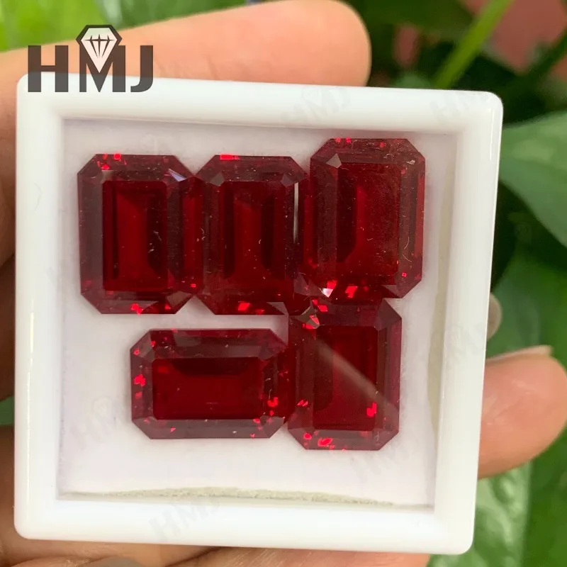 

Lab Grown Ruby Emerald Cut NGTC Certificate Pigeon Blood Red DIY Beads for Jewelry Making High Quality Birthday Anniversary Gift
