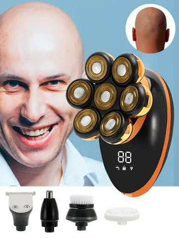 Men 7D Floating Men Electric Shaver Wet Dry Beard Hair Trimmer Electric Razor Rechargeable Bald Head Shaving Machine LCD Display