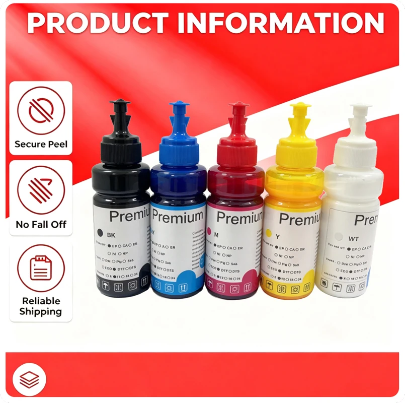 5 COLOR 1 SET Comaptible For DTF Transfer Film ink 4720 DX5 I3200 L1800 1390 L1800 Priner Clothing printing Cotton-Polyester