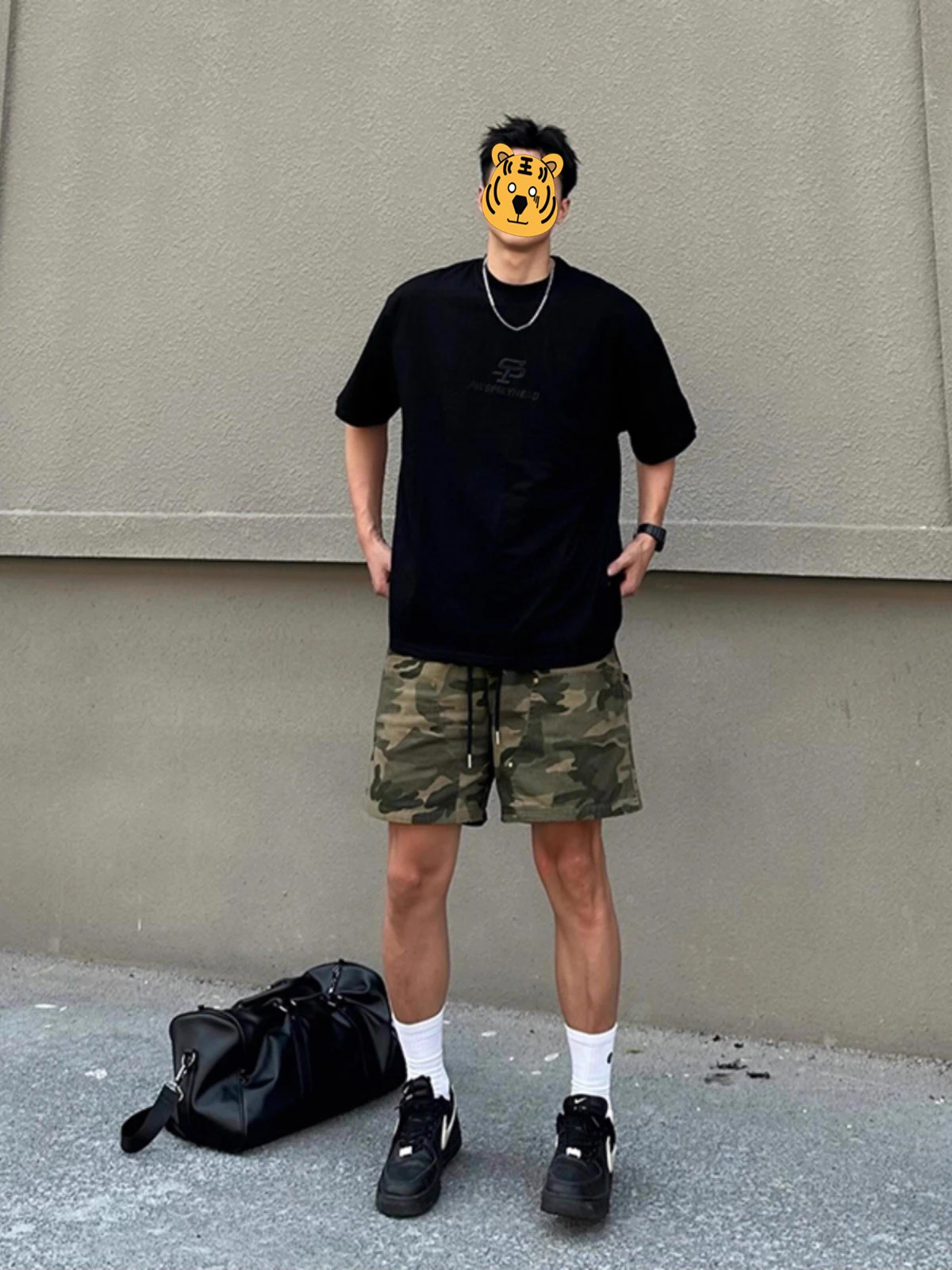 

American Sle Camouflage Loose Fit Men's orts Summer Rivet Design Casual Pants Trendy Brand Workwear Five-Quarter Mid-Pants