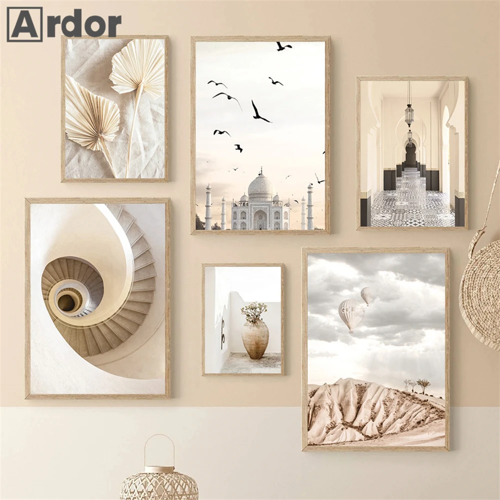 Islamic Art Prints Mosque Poster Hot Air Balloon Canvas Painting Morocco Door Wall Art Leaf Posters Wall Pictures Bedroom Decor