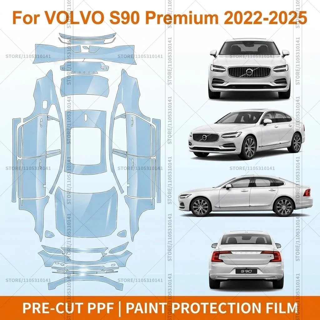

Предварительно нарезанная прозрачная защитная пленка PPF для переднего бампера, автомобильная защитная пленка Clear Bra для Volvo S90 Premium 2022-2025