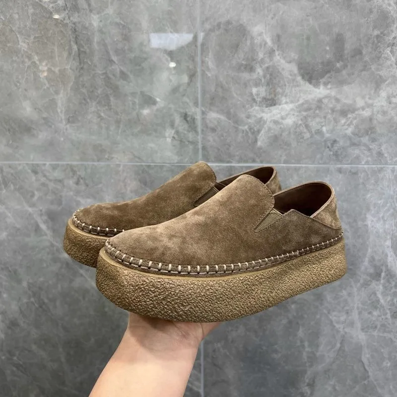 

Hot Sale Men Slip-On Loafers High Quality Breathable Suede Leather Men Casual Board Shoes Outdoor Non-Slip Soft Sole Flats Shoes