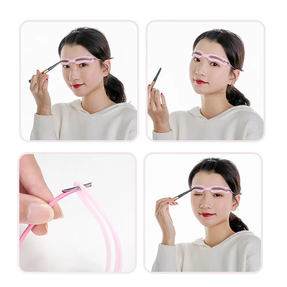 5 Sets Reusable Eyebrow Stencils Handheld Grooming Tool For Natural Woman Lady Pink Makeup Accessories