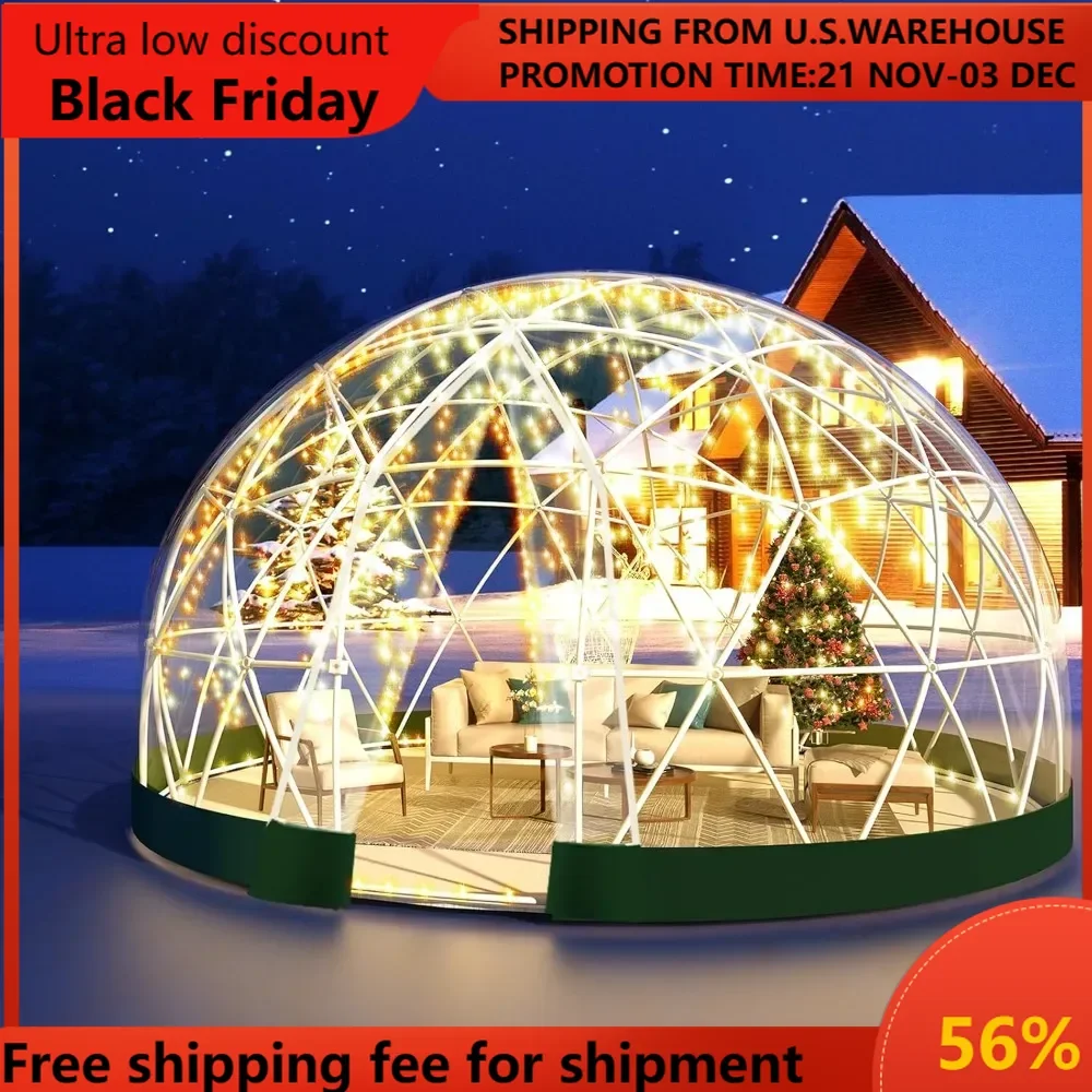 Garden Dome lgloo, Geodesic Dome Greenhouse with PVC Clear Cover, Waterproof Garden Bubble Dome Tent House with 2 x 10M Lig