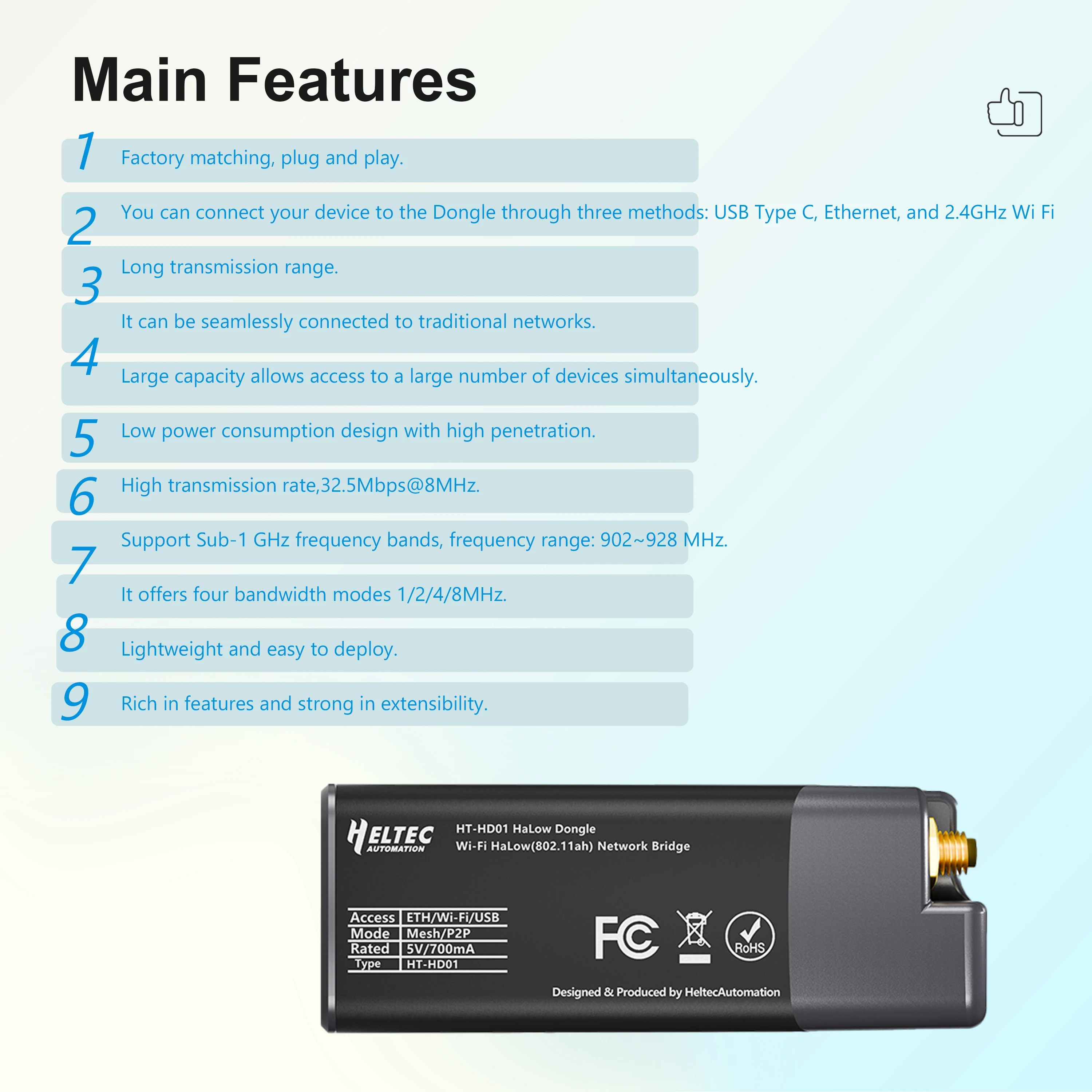 Heltec Wi-Fi HaLow Dongle V2 H7608V2 1-2km 802.11ah Long Range Wireless Network Bridge Set Up LAN / Work With HaLow Gateway