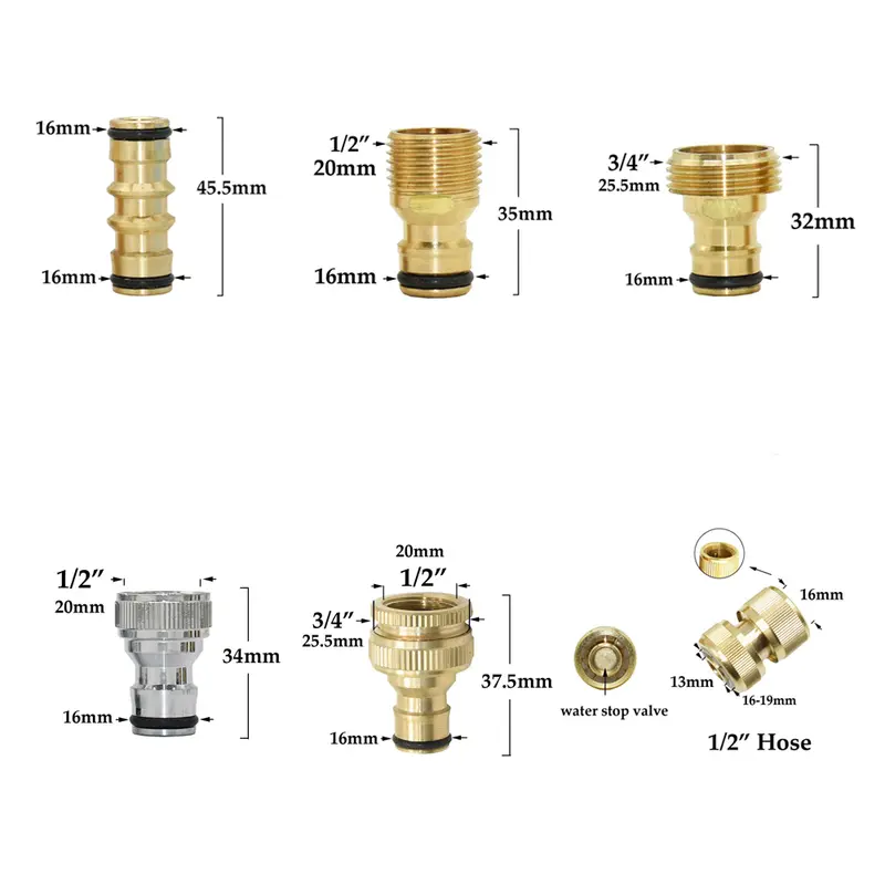 1/2'' 5/8" 3/4'' 1'' Brass Hose Quick Connector Water Stop Fitting Copper Thread Tap Coupling Garden Watering Gun Adapter - Image 6