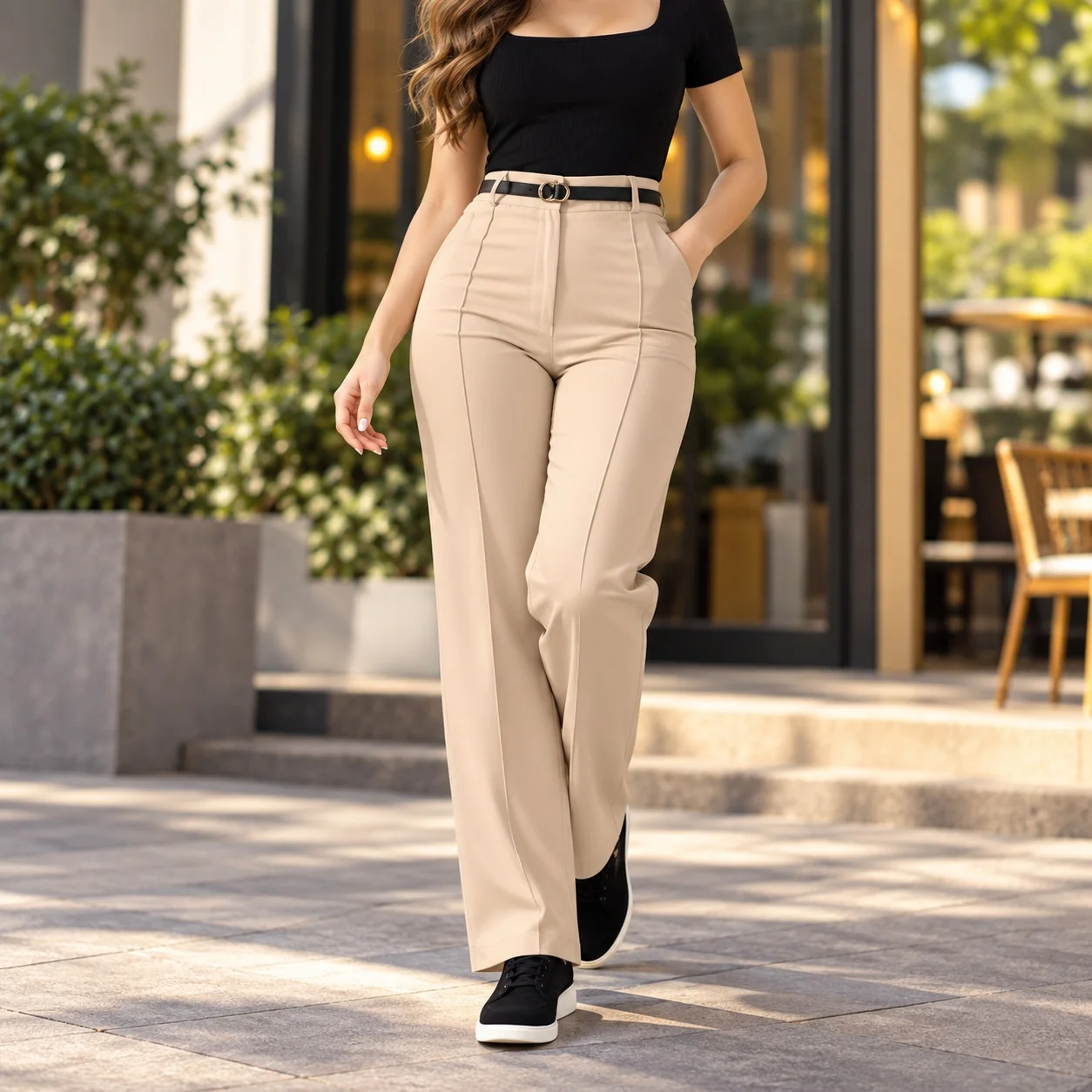 Casual High Waist Suit with Straight Leg Cute Women Pants and Trousers Full Length Wu Pattern Seamless Regular Thickness