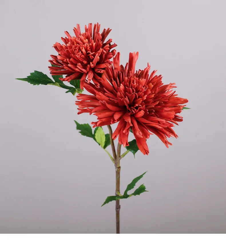 5 Stück Simulationsblumen mit Echtem Touch, 2-Köpfiger Chrysanthemenzweig, Hoteldekoration, Künstliche Orange Dahlie, Saaldekoration – Detail 19