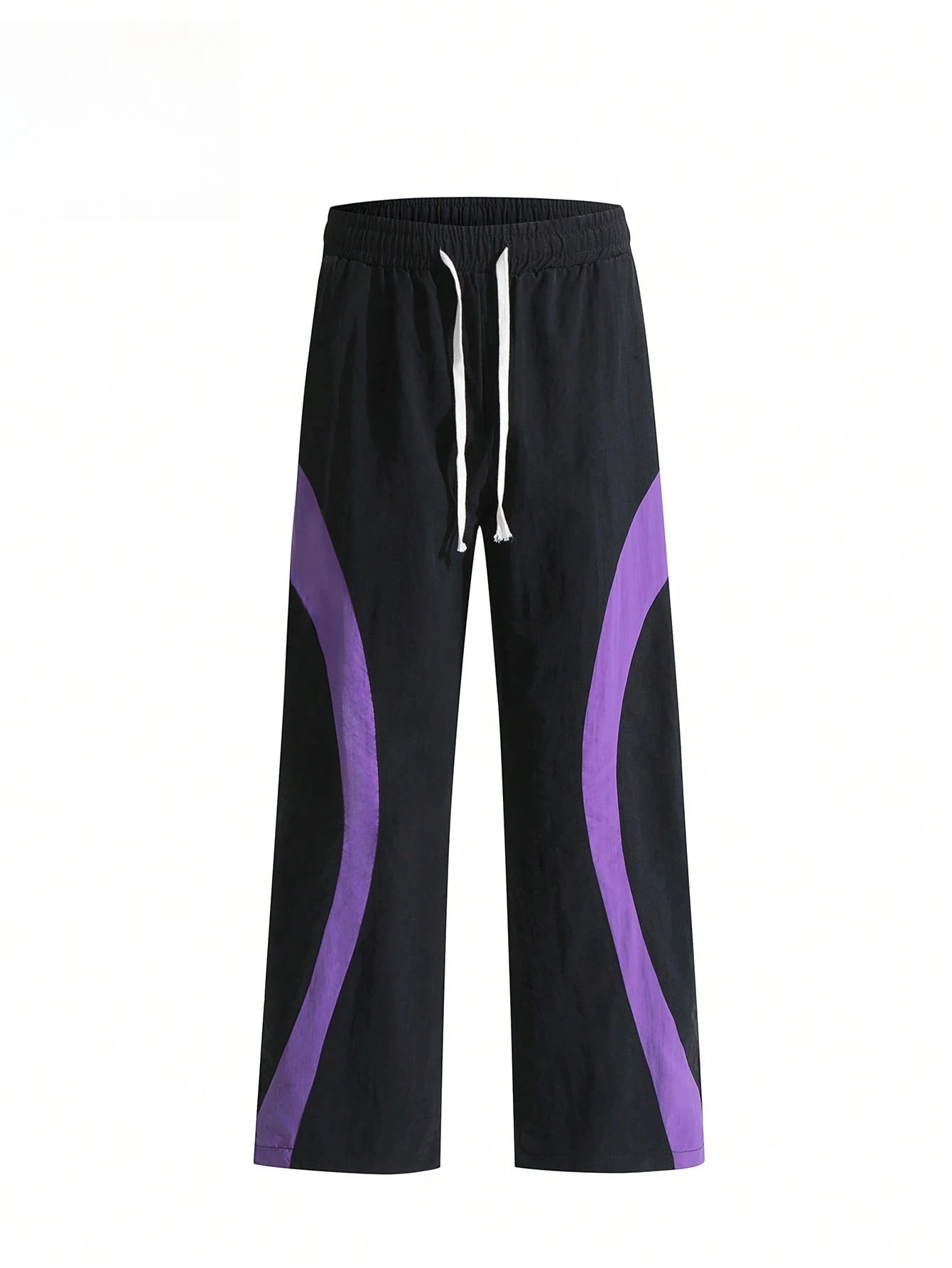 2026 Sommer Colorblock Trainingshose Schwarz Lila Gebogene Paneele Kordelzug Elastischer Bund Lose Streetwear Freizeithose Kinder – Detail 4