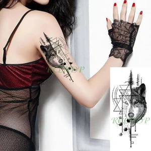 Waterproof Temporary Tattoo Sticker wolf head animal triangle geometric patterns Fake Tattoo Flash Tattoo for Girl Women Men