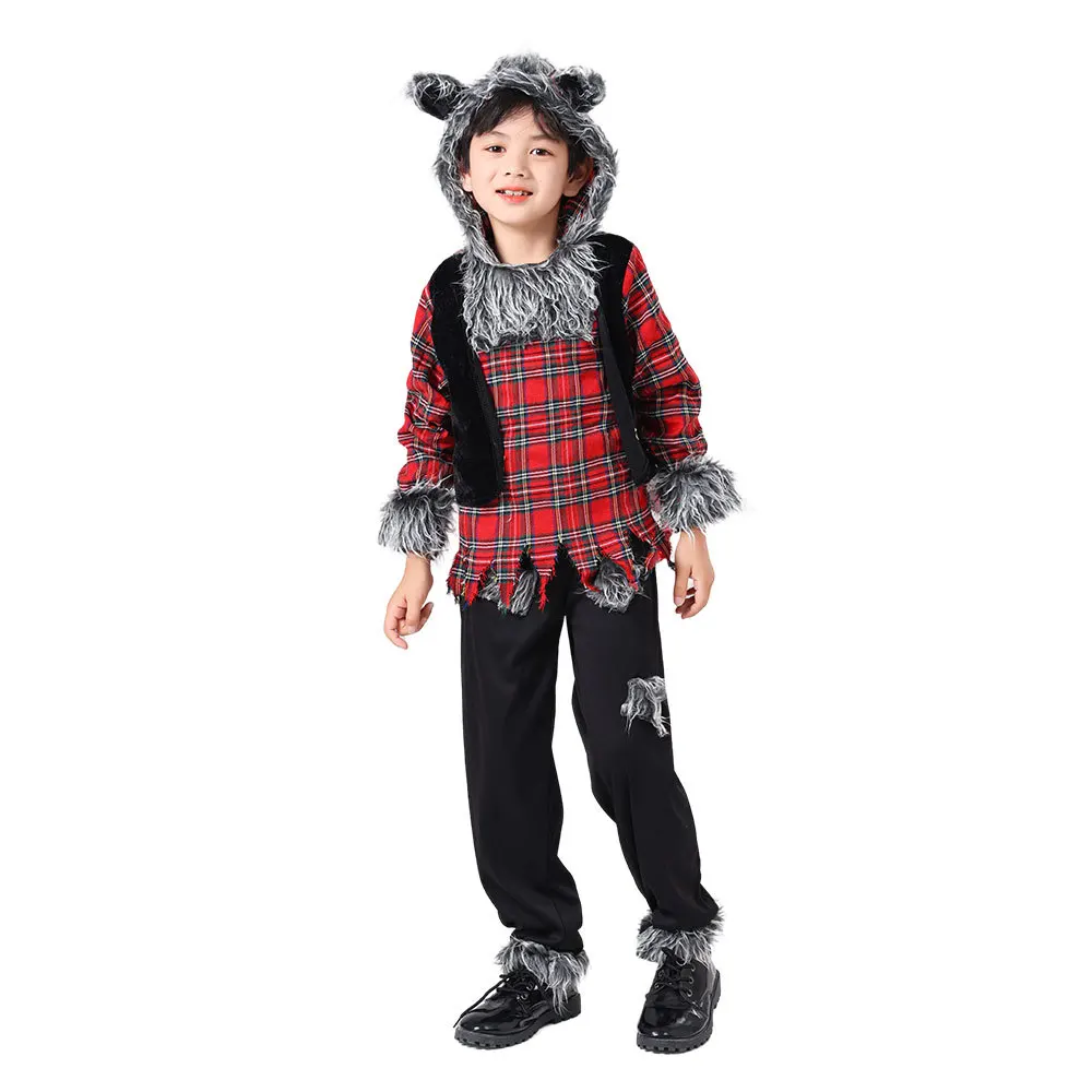 Costume de Cosplay de Loup-Garou pour Enfants, Haut à Capuche, Pantalon Trempé, Spectacle sur Scène, Masade Tim Boy, Costume d'Halloween