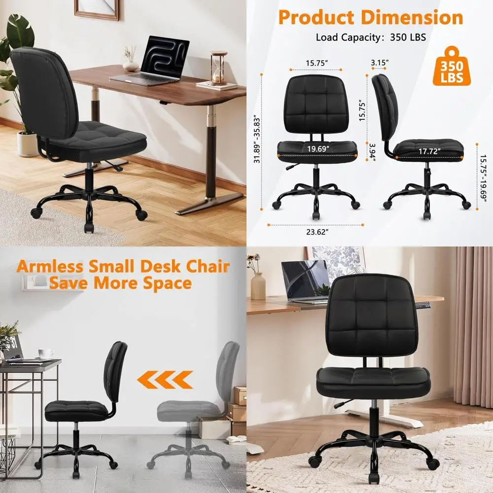 

Ergonomic Low Back Swivel Chair with Lumbar Support, Adjustable Height, Wheels, Black Leatherette Armless Office Chair