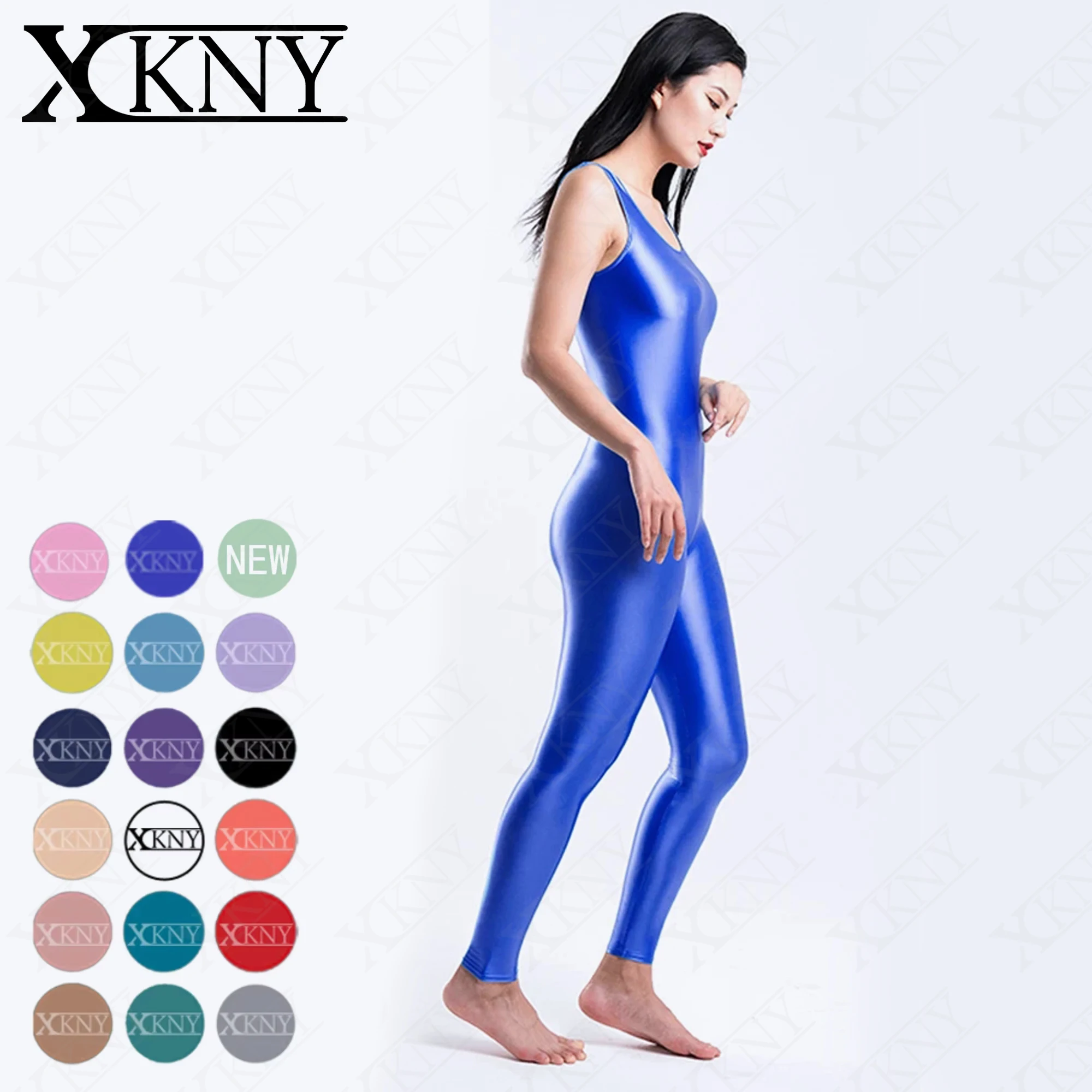 XCKNY glossiness series Bodysuit satin glossy tights  sports yoga Jumpsuits high Stretch bodysuit Open crotch Zentai Suit