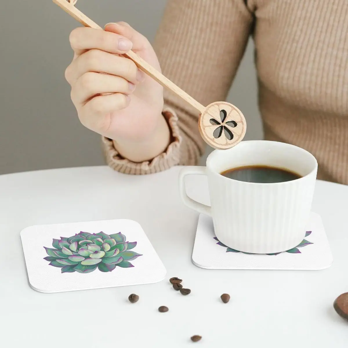 الوقايات النباتية العصارية المفارش الجلدية عدم الانزلاق العزل القهوة الحصير للمنزل المطبخ الطعام منصات مجموعة من 4