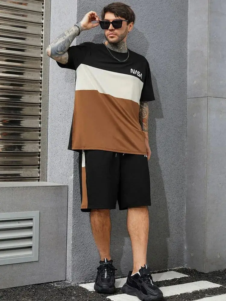 

New Style Men's Clothing Short Sleeved Sports Shorts Two-piece Casual Set Street Diary Harajuku Loose Digital Print Summer Sets