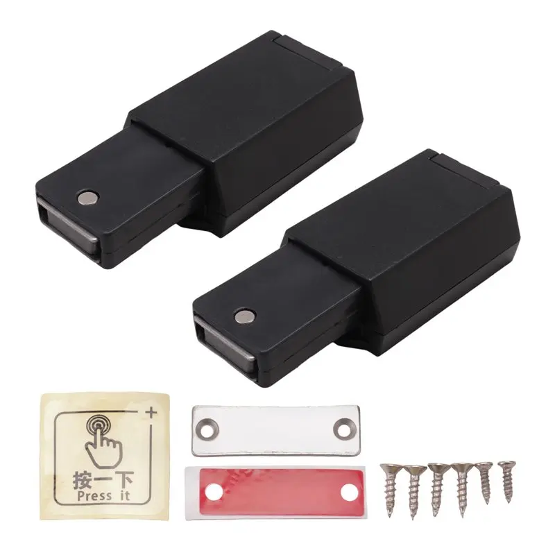 AB25-2 Pack Heavy Duty Push Latch & Lock For Door Touch Latches And Catch Magnet Push Release Drawer Pull Tip, Black Dura