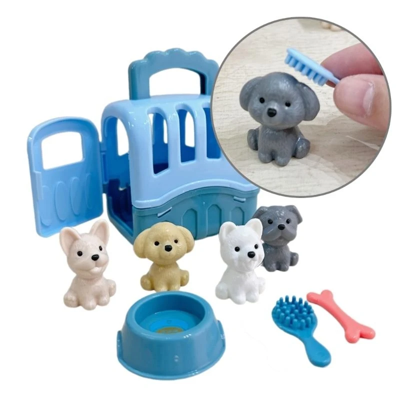 Y4QAインタラクションPRETENDPLAY犬のグルーミングセットおもちゃのためのおもちゃをケアシミュレーションペット育ておもちゃミニ犬ケージの子供ギフト