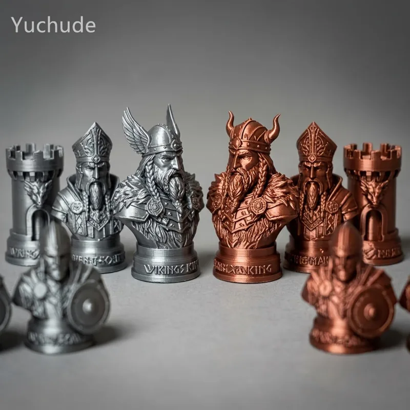 Viking Chess Pieces 3D Printed, Chessmen Board Game Figurine Nordic, Warrior Statue Craft Ornament Home, Office Desktop Decor