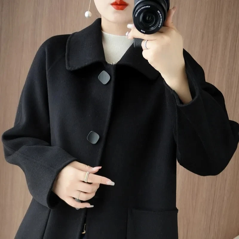 High-quality Double Sided Wool Overcoat Women Autumn Winter Korean Temperament Long Cashmere Woolen Coat Solid Female Jackets