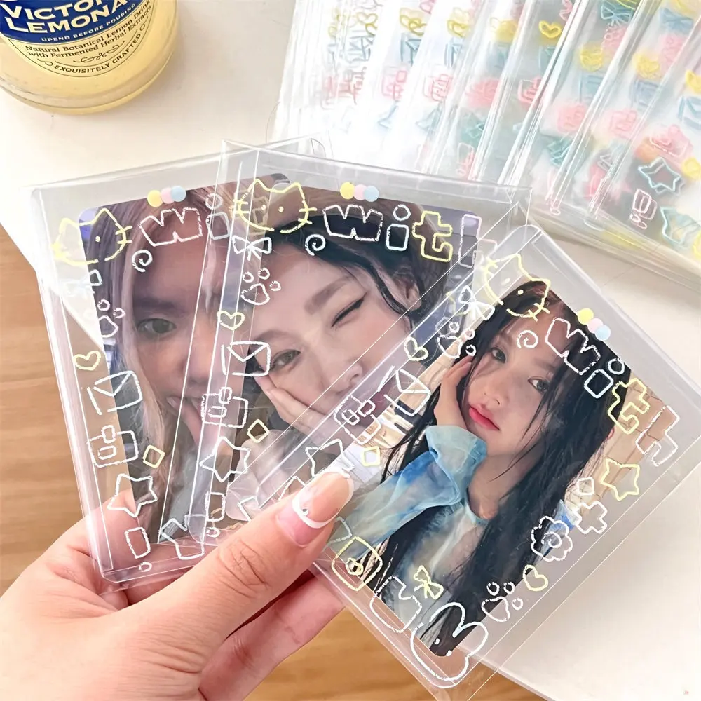 50pcs INS Clear Photocard Sleeves Graffiti Kitten Self-adhesive Bag Fits Idol Photo Small Card Self Sealing Packaging Supplies