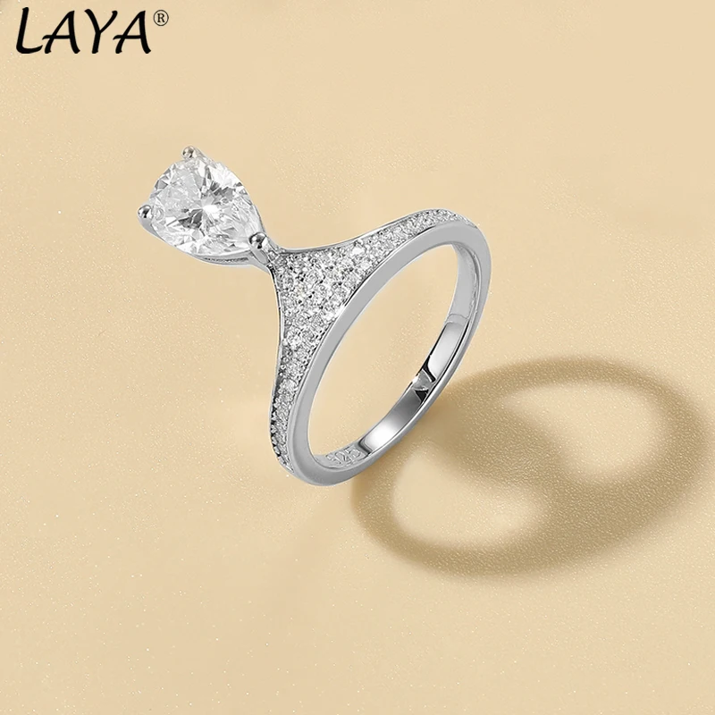 LAYA 925 100% Sterling Silver 1ct  6*8mm Round Cut EF VVS1 Moissanite 925 Silver Ring Diamond Test Passed Girlfriend Women Gift