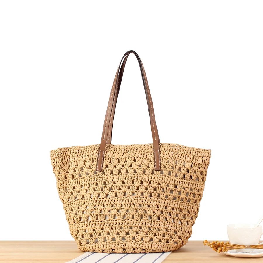 

Large-capacity versatile straw woven bag for shopping traveling crochet beach shoulder bag summer hollow out underarm handbags ﻿