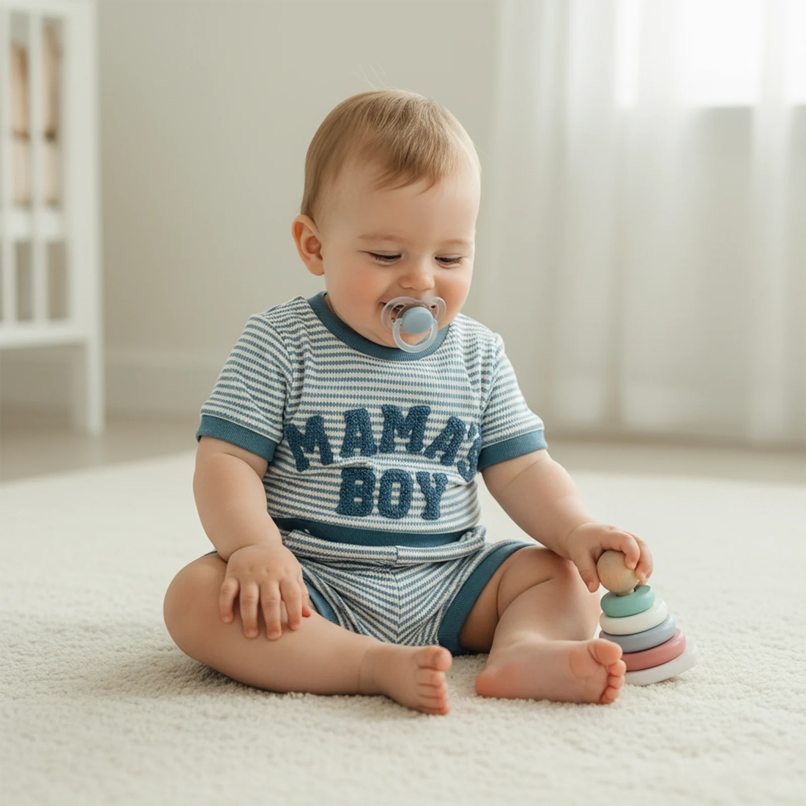 Baby Boy Summer Set Striped Letter Embroidery Short Sleeve Bodysuits Shorts 2 Piece Boys Waffles Outfit Set