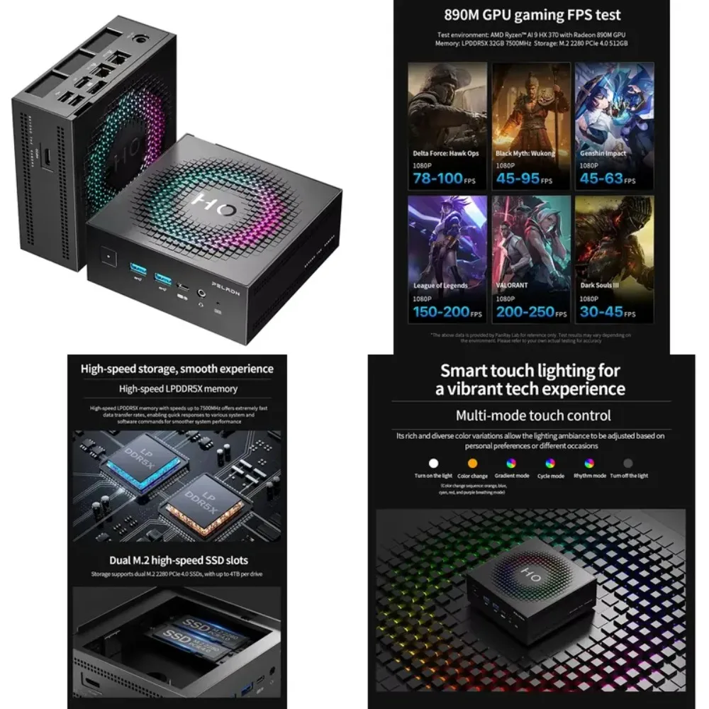 AI MINI PC HO5 Ryzen Ai 9 HX 370 Processor Portable 32GB DDR5X 1TB SSD USB4.0 GDDR4 Video Memory Gaming Mini PC