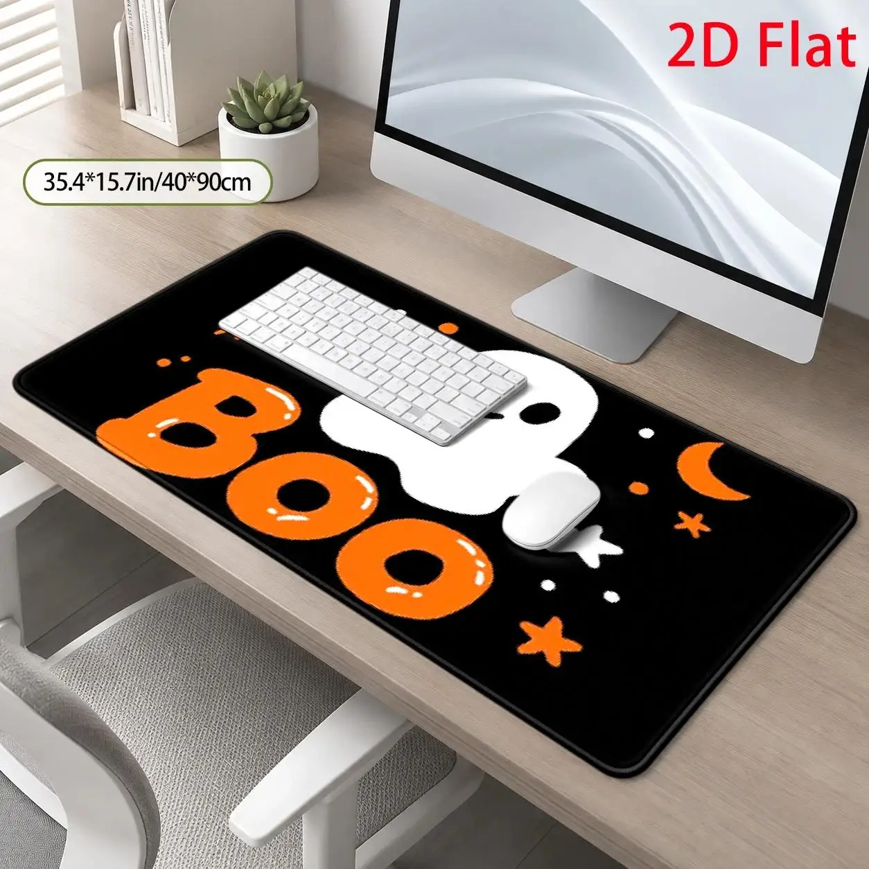 Large Boo Mouse Pad Compatible for PC/Laptop, Soft Stain-Resistant Surface with Cute Minimalist Boo Design, Spooky Desk Decor for &, Machine Washable Large