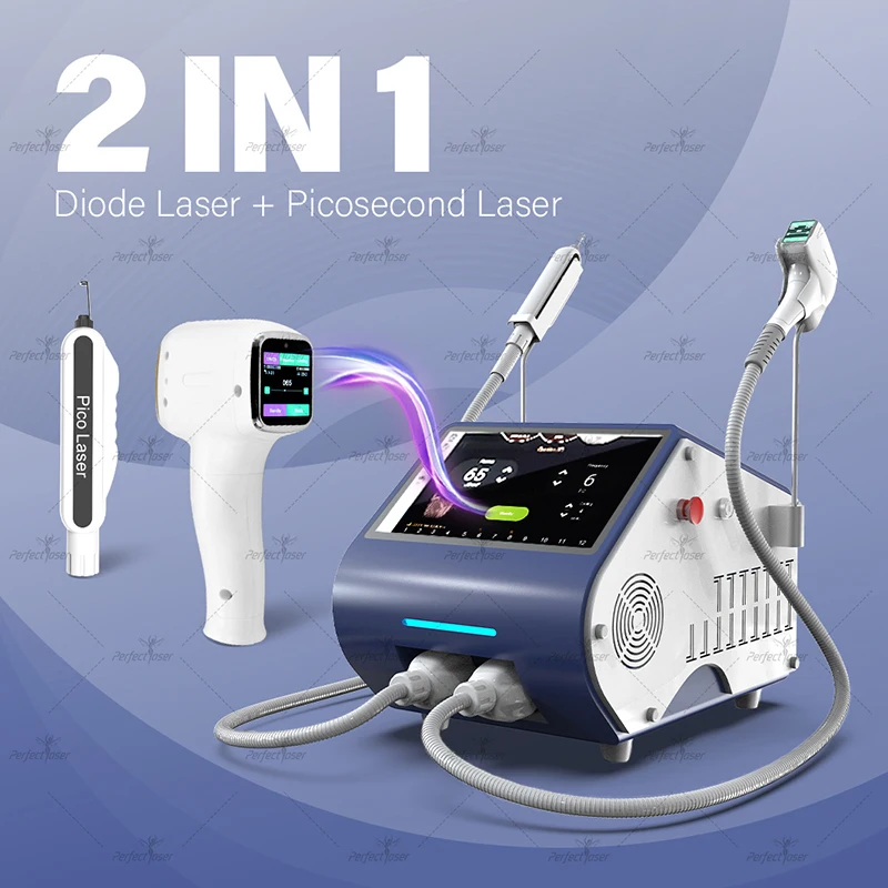 Perfectlaser 2 IN 1 Picosecond Tattoo Removal Diode Hair Removal Machine Lazer Picolaser Pigment Lesions Honeycomb Machine