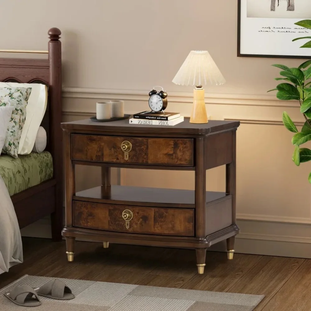 

# Style 1pc Apartment Nightstand Power Outlet Key Knobs Gold Capped Legs Ball Bearing Glide Dark Cherry Finish