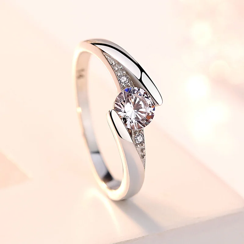 Women's Ring Silver Plated Zircon Fashion Simple Lovers Couple Wedding Hand Accessories