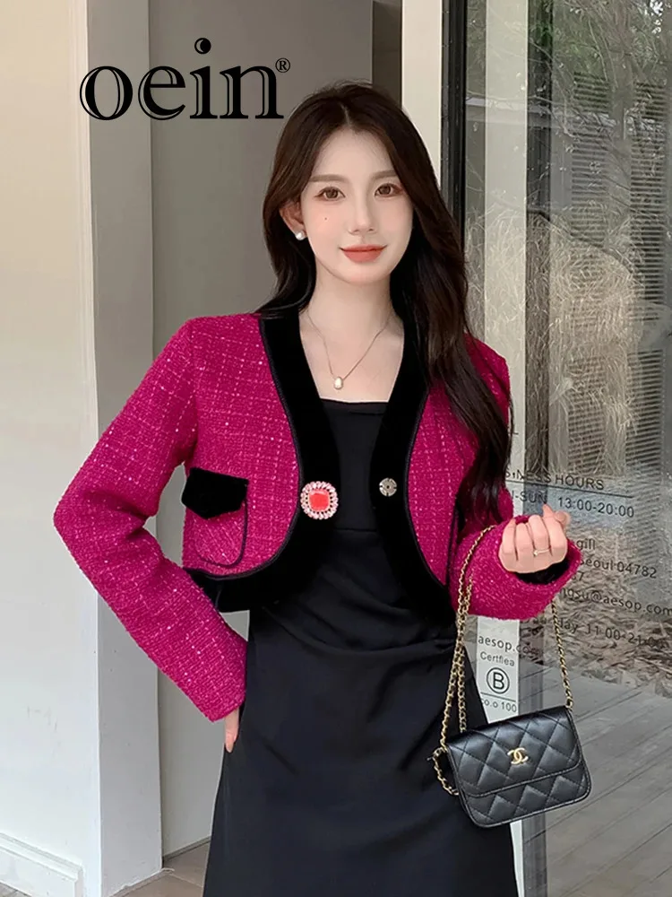 [oein] 23 Autumn Fashion French Style Socialite Xiaoxiang Weaving Heavy Industry Flash Diamond Button Short Top Coat For Women