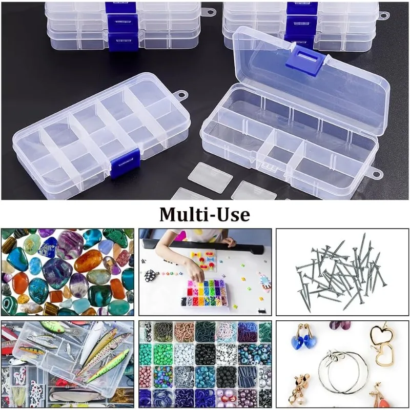 10 Pcs 10 Grids Plastic Organizer Box Clear Plastic Jewelry Dividers Box Organizer Mini Tackle Boxes for Beads Small Items