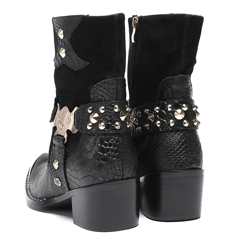 Designer Stil Männer Stiefeletten Gemischte Farbe Echtes Kuh Leder High Heels Mann Chelsea Schuhe Niet hochhackigen Modell Luxus stiefel – Detail 17