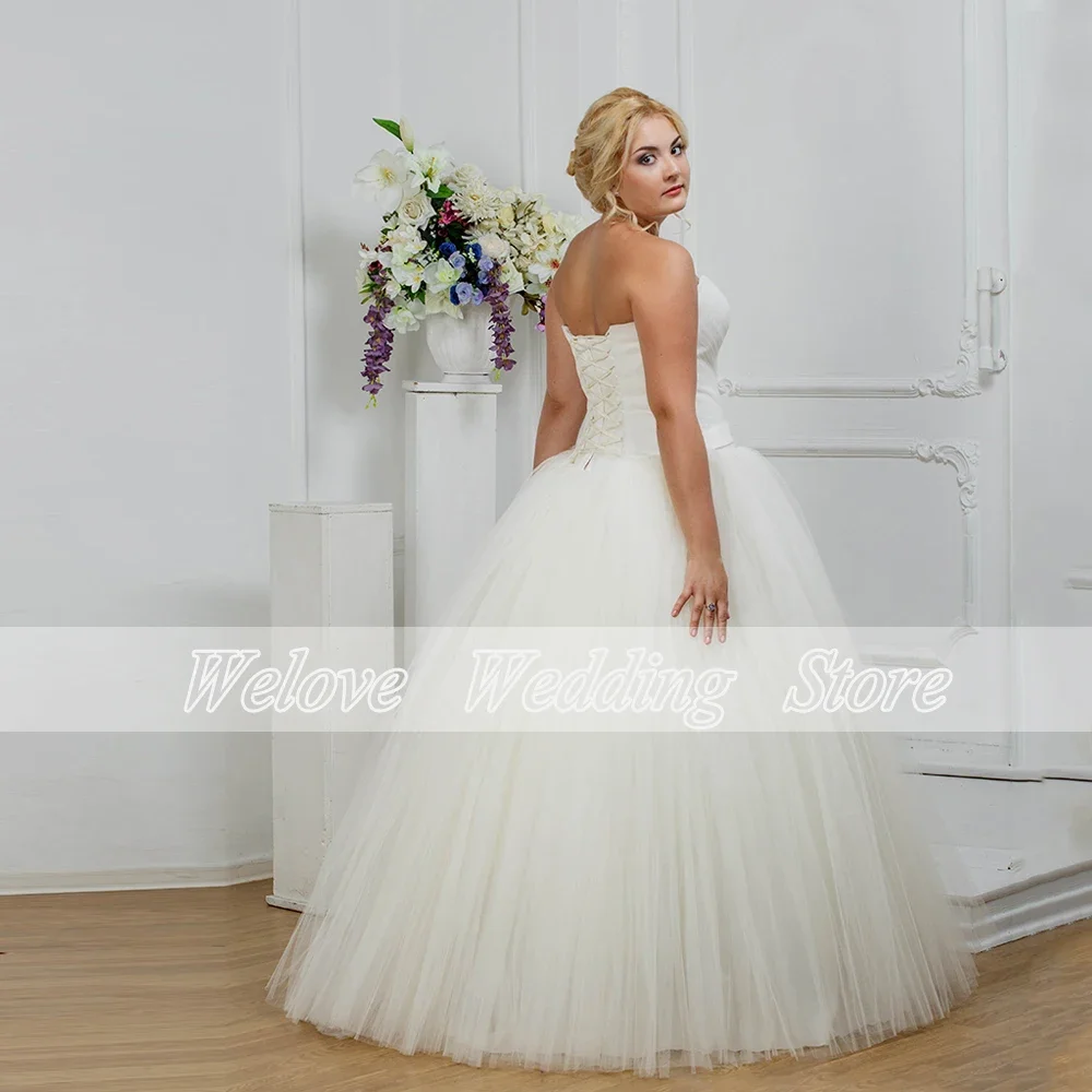 Formal Wedding Party Dress For Bride Tulle Sleeveless Large Strapless Simple Bridal Gown Draped Corset Back Floor Length Mariage