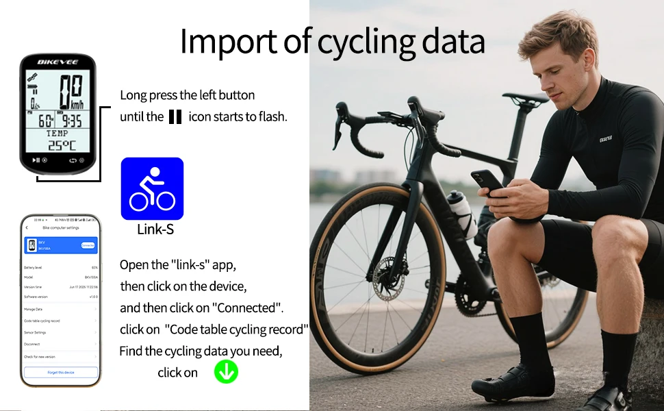Kabelloser Bluetooth 5.4 & ANT+ Link-S App Rennrad MTB Fahrradcomputer Geschwindigkeits-Trittfrequenzsensor GPS Fahrradtacho Kilometerzähler – Detail 11