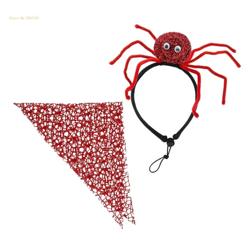 

Spiders Headband for Dog Cats Neckerchief Scarf Spiders Cobweb Neckwear Dropship