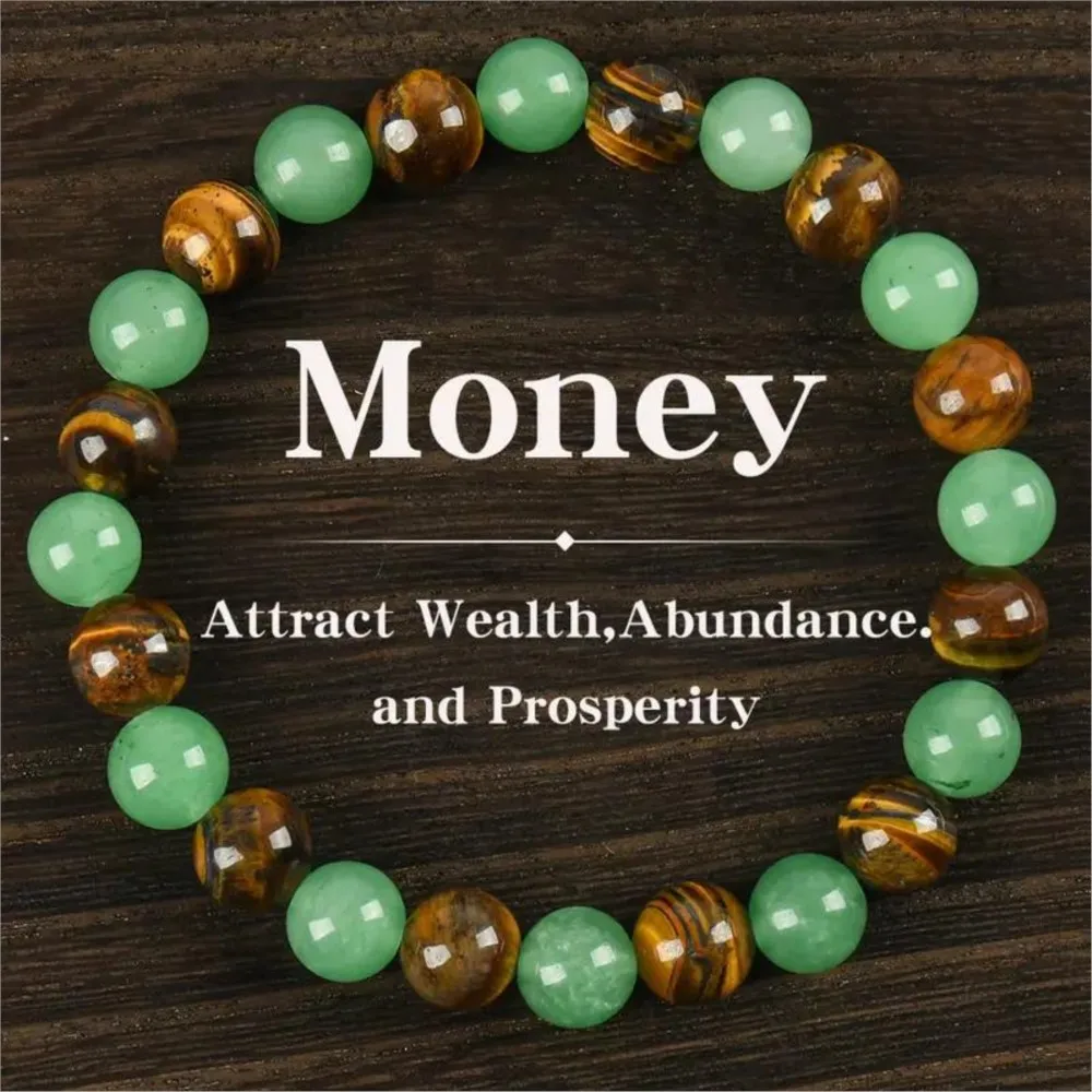 Arpurraina – Bracelet en Aventurine verte et œil de tigre pour femmes, 1 pièce, Attraction d'argent, perles en pierre d'encouragement, bijoux de fête