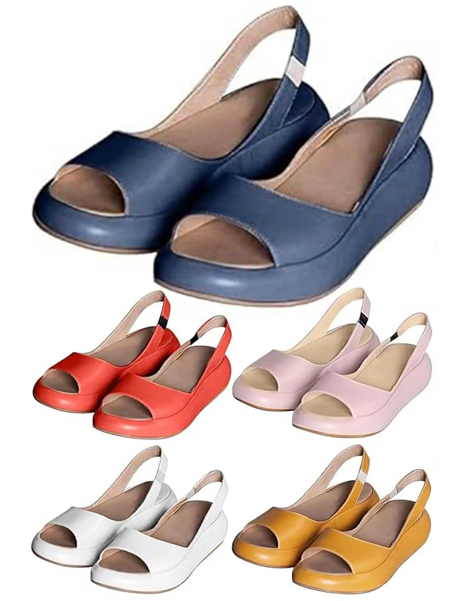 Женские босоножки на танкетке, сандалии с открытым носком, сандалии без шнуровки с эластичным ремешком сзади, удобные повседневные прогулочные сандалии для всех форм ног