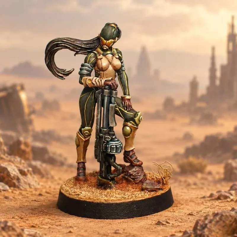 1Pcs Sci-fi Female Warrior Resin Miniature,Unassembled Unpainted Tabletop Battle Game DIY Hobby Collection Model with Round Base