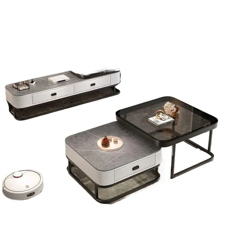 

Nordic square rock slab coffee table household living room light luxury modern simple size combination creative table